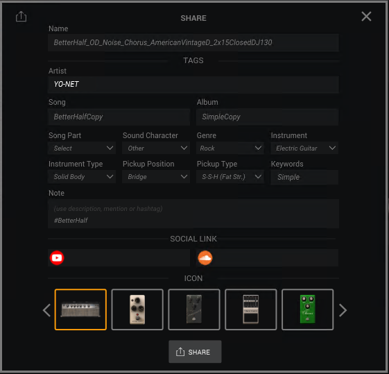 プリセット共有情報入力画面