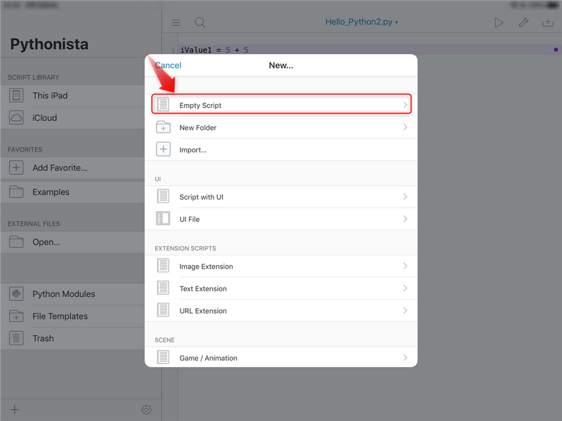 ファイル:Pythonista3 newEmptyScript.png
